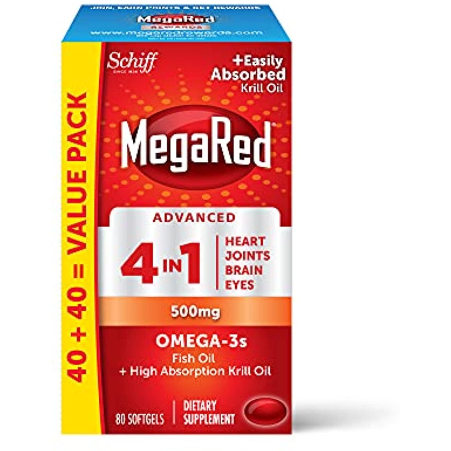 Megared Advanced 4in1 Softgels - Omega-3 Fish Oil + High Absorption Krill Oil Supplement 500mg (80 Count In A Bottle), Concentrated Omega-3 Fish & Krill Oil Supplement