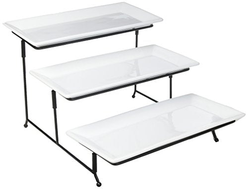 Graciousi Dining Three-Tier Rectangular Plate Set, White And Black
