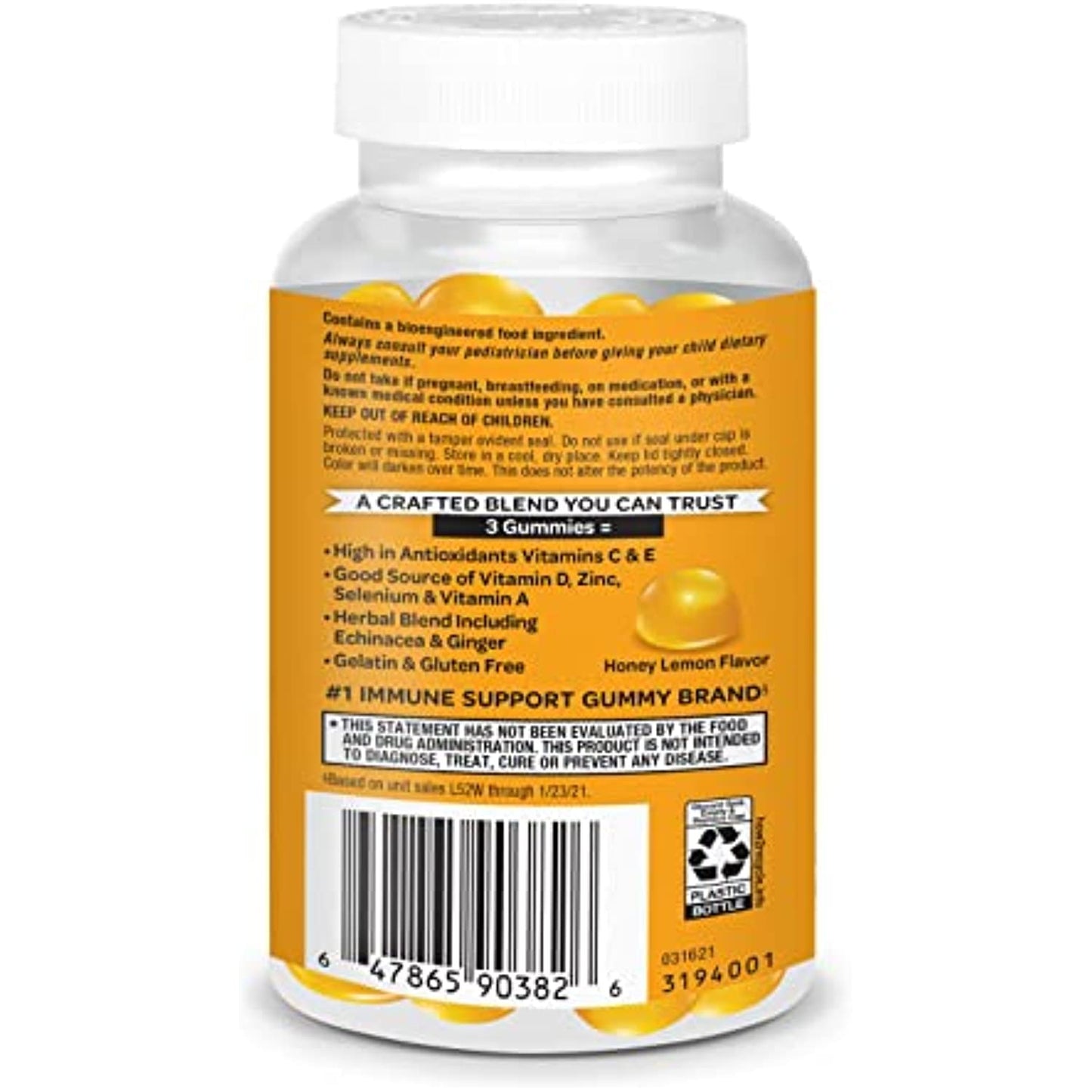 Vitamin C 200mg (per serving) – Airborne Honey Lemon Gummies (42 count in a bottle), Gluten Free Immune Support Supplement With Vitamins A C D E, Zinc, Selenium, Echinacea, Ginger, Antioxidants