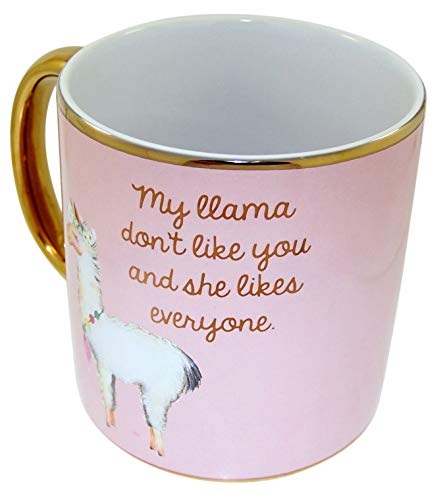 Myxx Pink and Gold My Llama Don't Like You Ceramic Coffee Mug, 22 Ounce