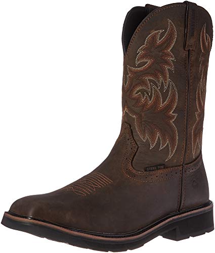 Wolverine Men's Rancher 10" Square Steel Toe Work Boot, Dark Brown/Rust, 14 M US