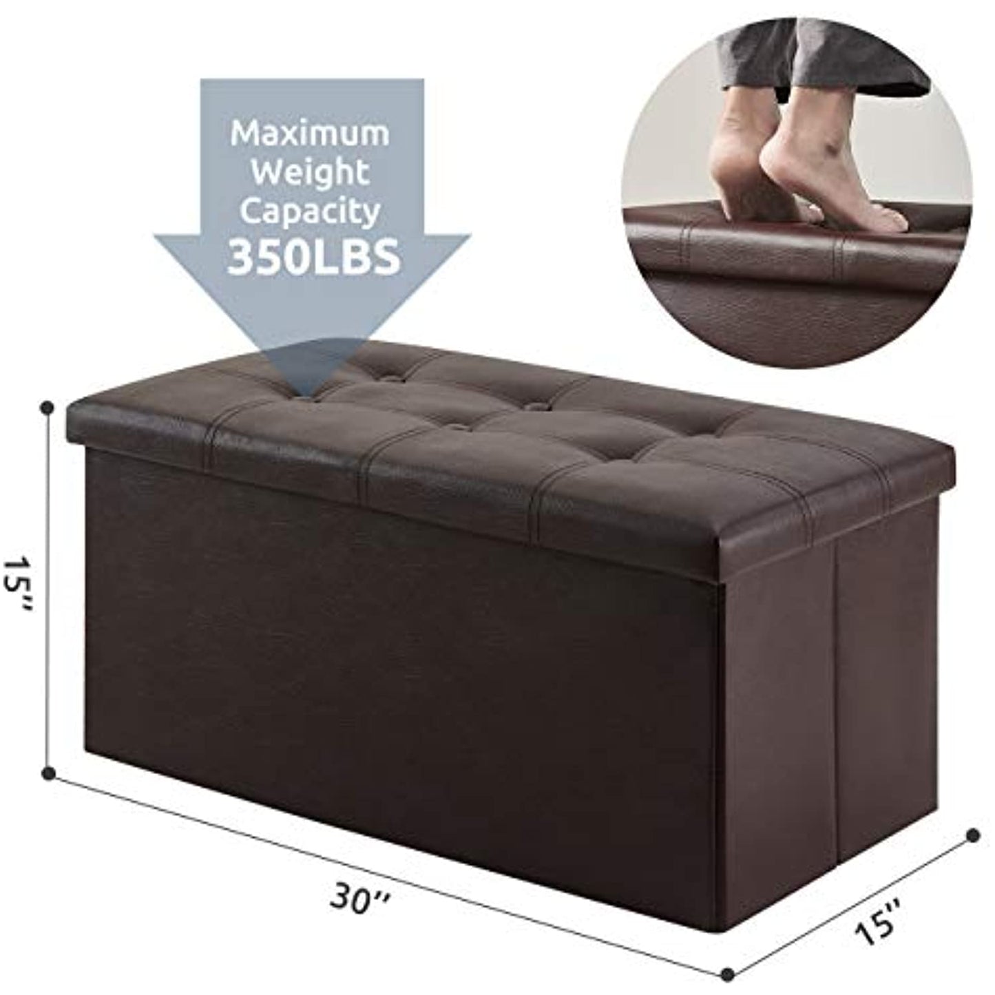 YOUDENOVA Faux Leather Black Storage Ottoman- NEW- OPEN BOX