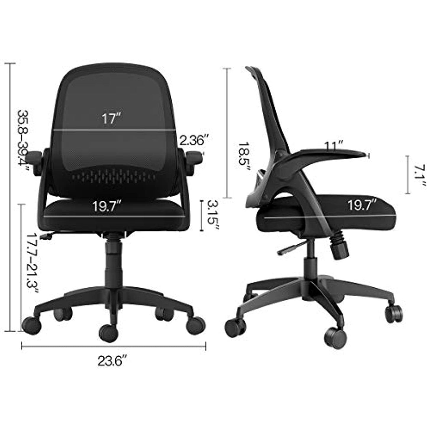 Hbada Office Desk Chair Swivel with Flip-up Arms/ Adjustable Height -white- NEW