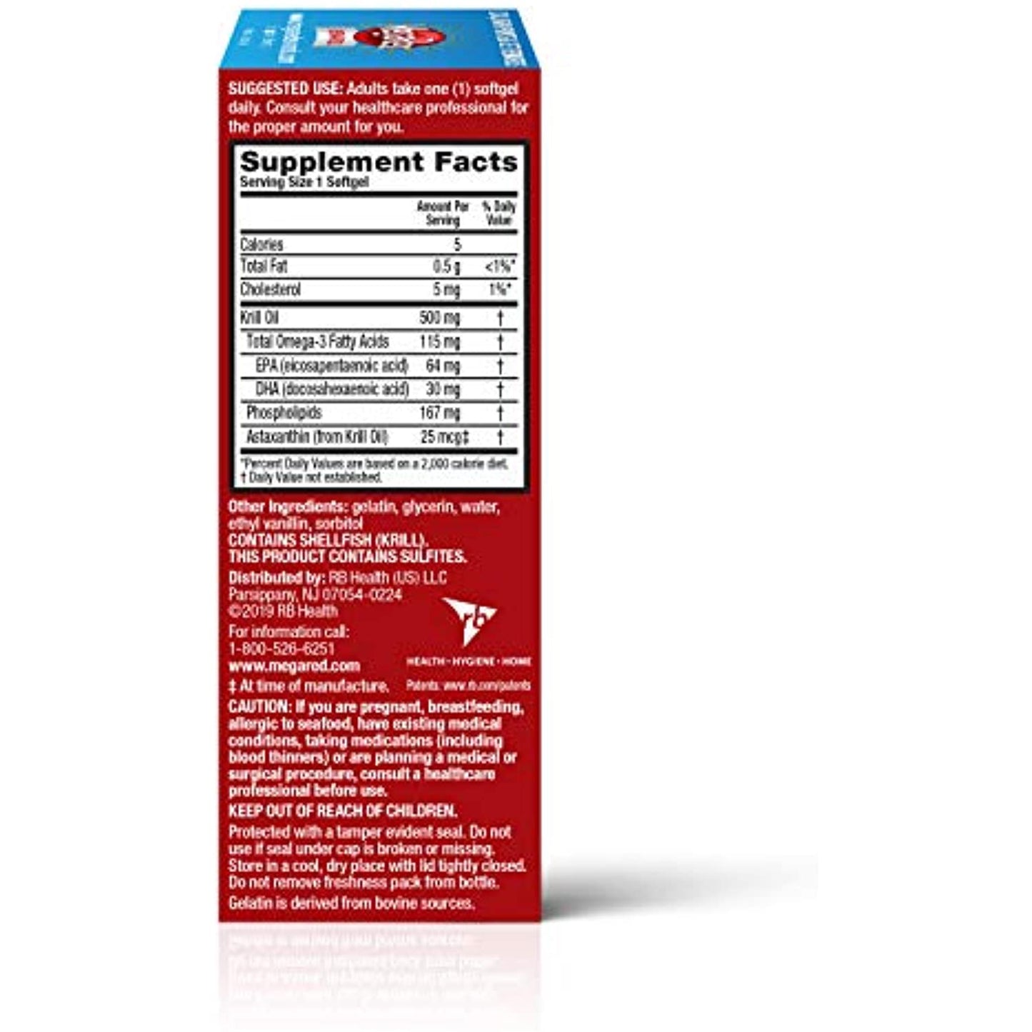 Omega-3 Krill Oil 500mg - Megared Extra Strength softgels (40 count in a Box) - Krill Oil No fishy aftertaste