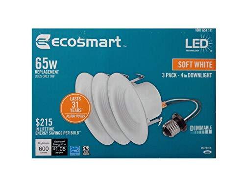 EcoSmart 65-Watt Equivalent Softwhite 4 in. White Integrated LED Recessed Trim (3-Pack)