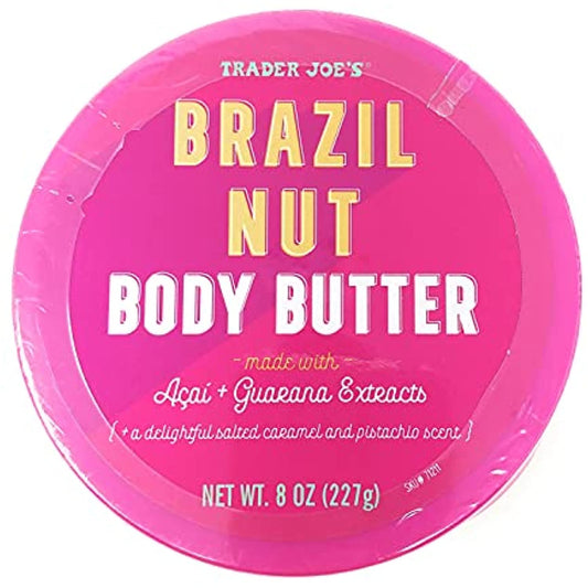 Trader Joe's Brazil Nut Body Butter Jar with Acai and Guarana Extracts, Shea, Caramel and Pistachio Scented, 8 ounce, Skin Cream, Moisturizing Lotion