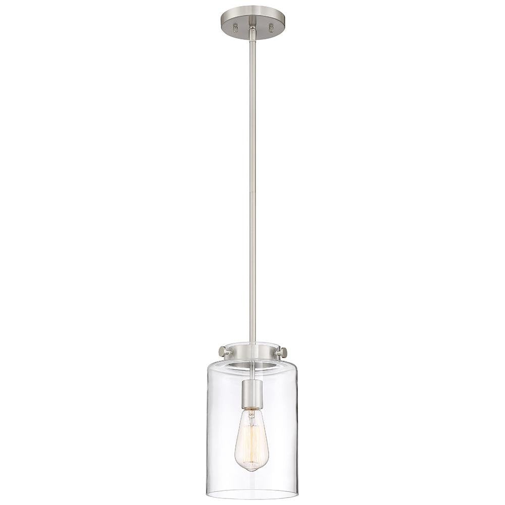Home Decorators Collection 1-Light Brushed Nickel Mini Pendant with Clear Glas..