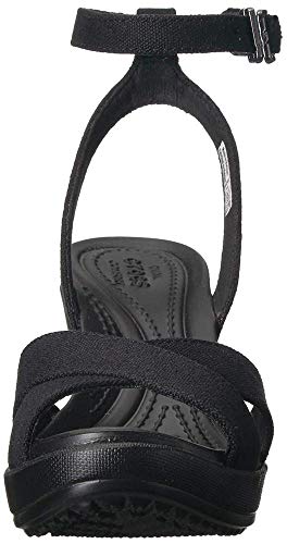 Crocs Women's Leigh II Cross-Strap Ankle Wedge Sandal, Black/Black, 7 M US