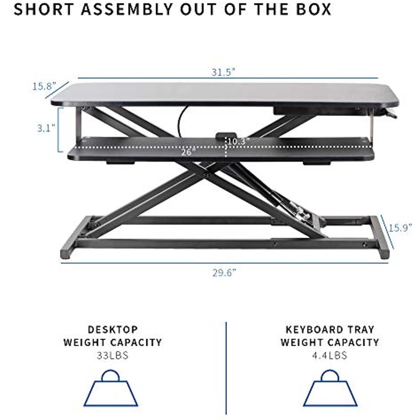 VIVO Desk Riser, Black 32" DESKV000S DeskTop: 33lbs/ Tray: 4.4 lbs (NEW)