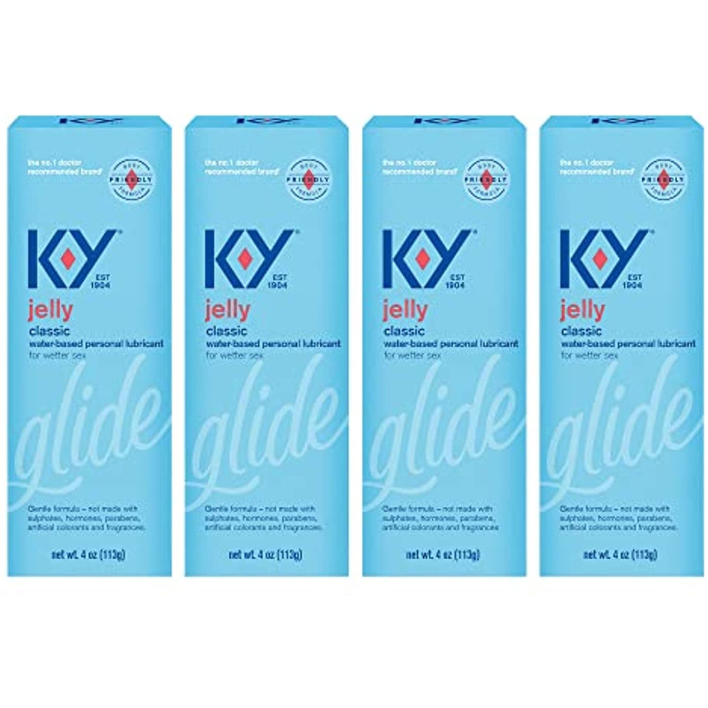 K-Y Jelly Lube, Personal Lubricant, Water Based Formula, Safe to Use with Latex Condoms, For Men, Women and Couples, 4 FL OZ (Pack of 4)