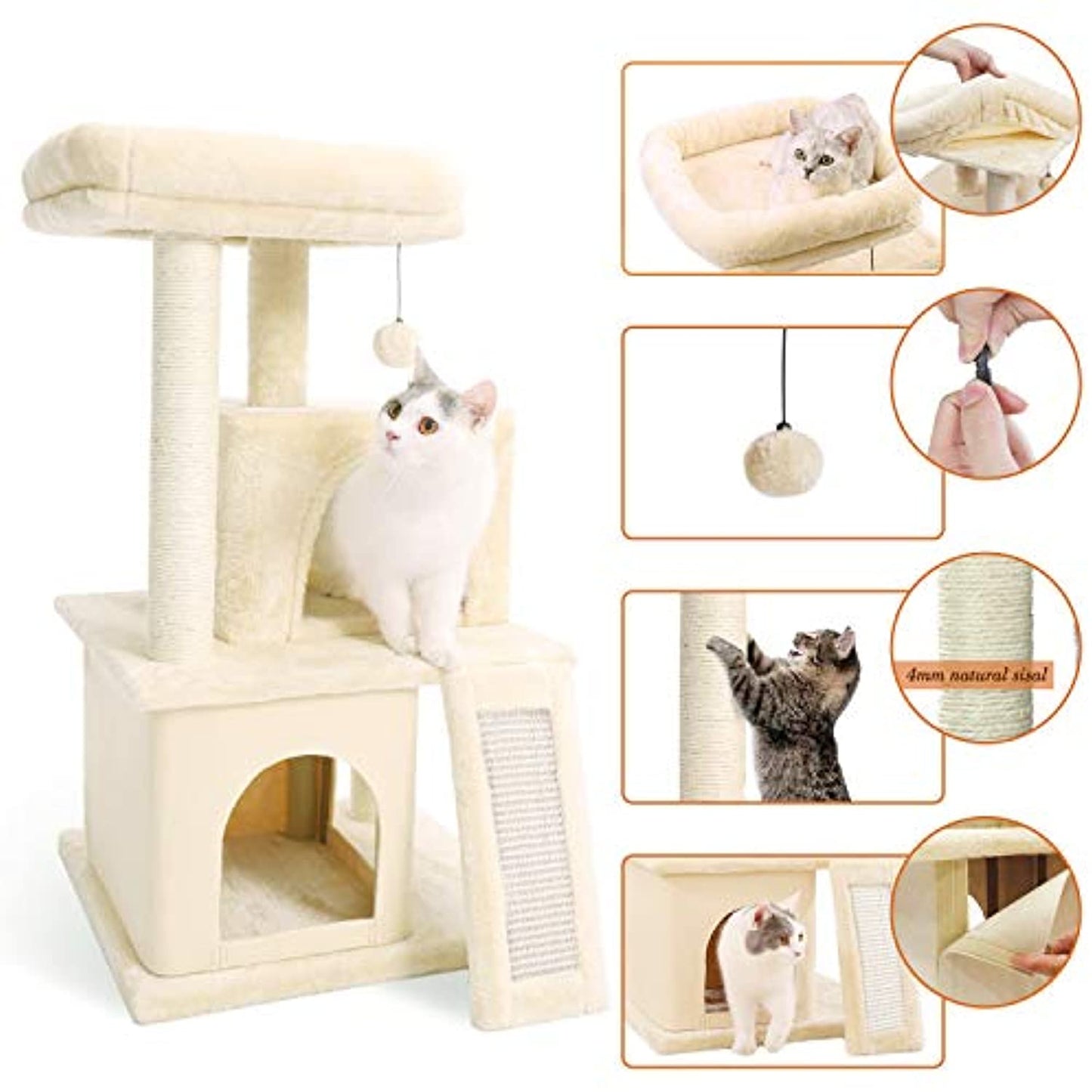 PAWZ Road Cat Tree Luxury Cat Tower with Double Condo, AWJ0420M Beige - Preowned