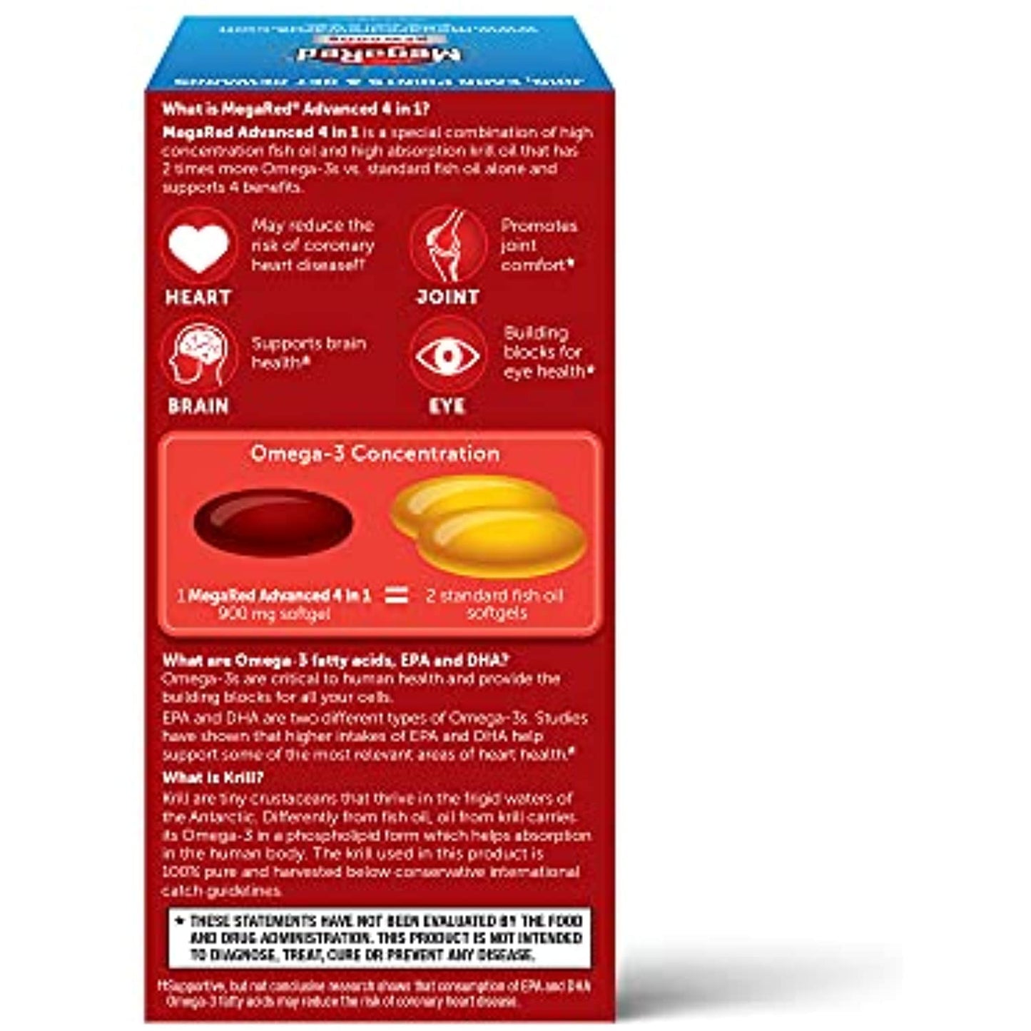 MegaRed Advanced 4in1 Softgels - Omega-3 Fish & Krill Oil Supplement 900mg (40 Count In A Box), 2x More Omega-3, Heart, Joint, Brain and Eye Supplement