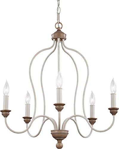 Feiss F2998/5CHKW/BW Hartsville Farmhouse Candle Chandelier Lighting, White, 5-Light (24"Dia x 26"H) 300watts