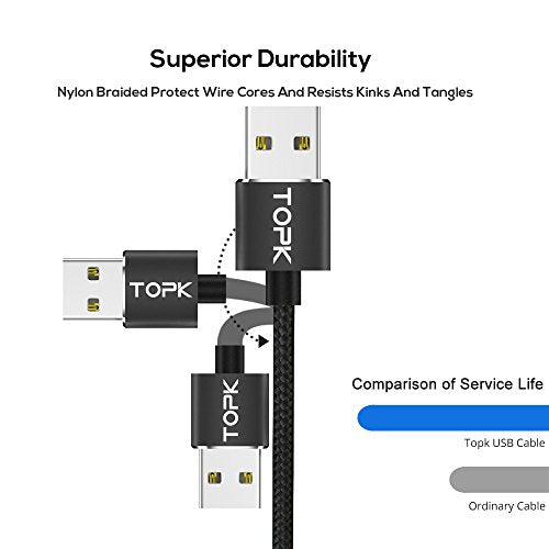 Micro USB Cable,TOPK 3.3 ft Light Up Nylon Braided Magnetic High Speed Charging