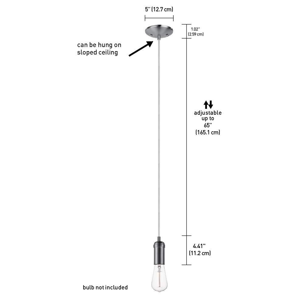 Globe Edison 1-Light Pendant, Brushed Steel, White Woven Fabric Cord 65181