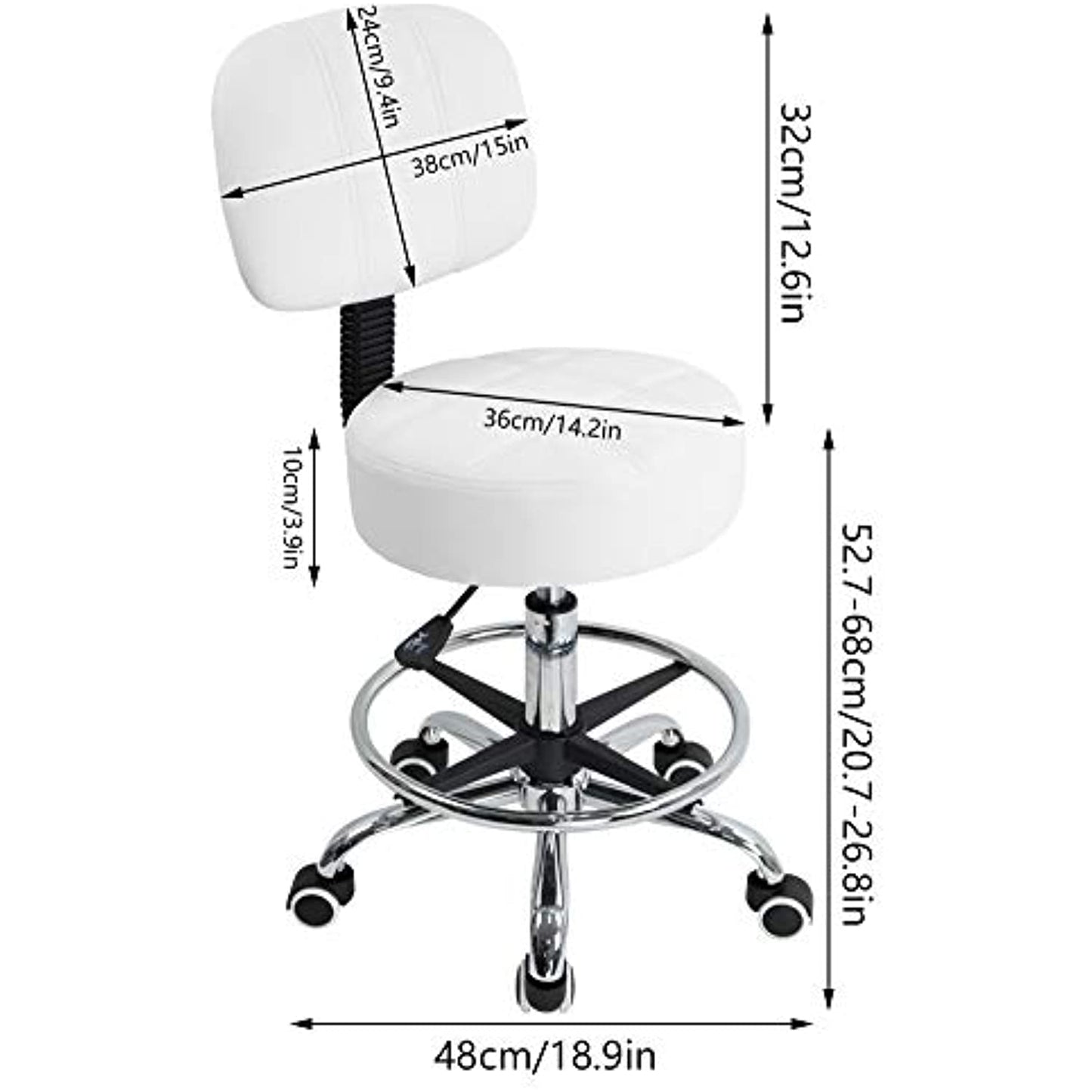 KKTONER Swivel Round Rolling Stool with Back - OPEN BOX- Preowned
