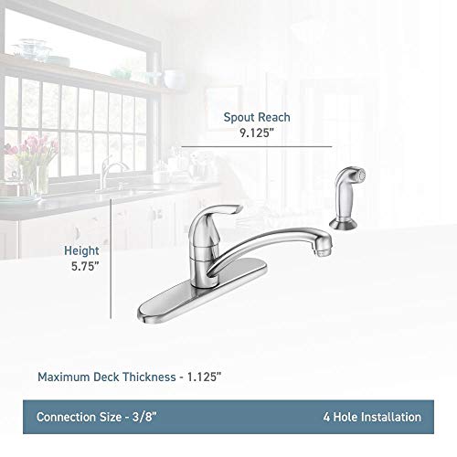 Moen Adler Single-Handle Low Arc Standard Kitchen Faucet with Side Sprayer in Spot Resist Stainless