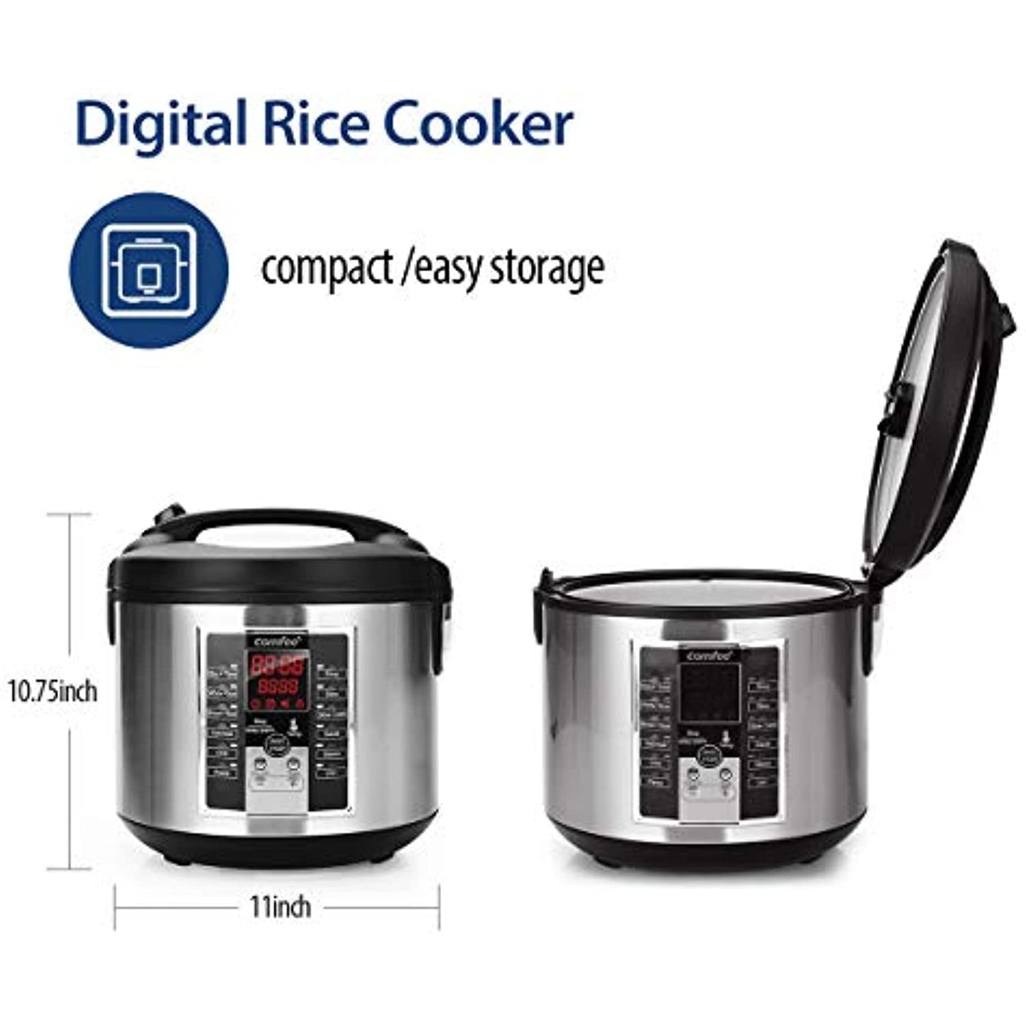 COMFEE' Rice Cooker Slow Cooker Steamer Stewpot Saute All in One 12 Digital C...