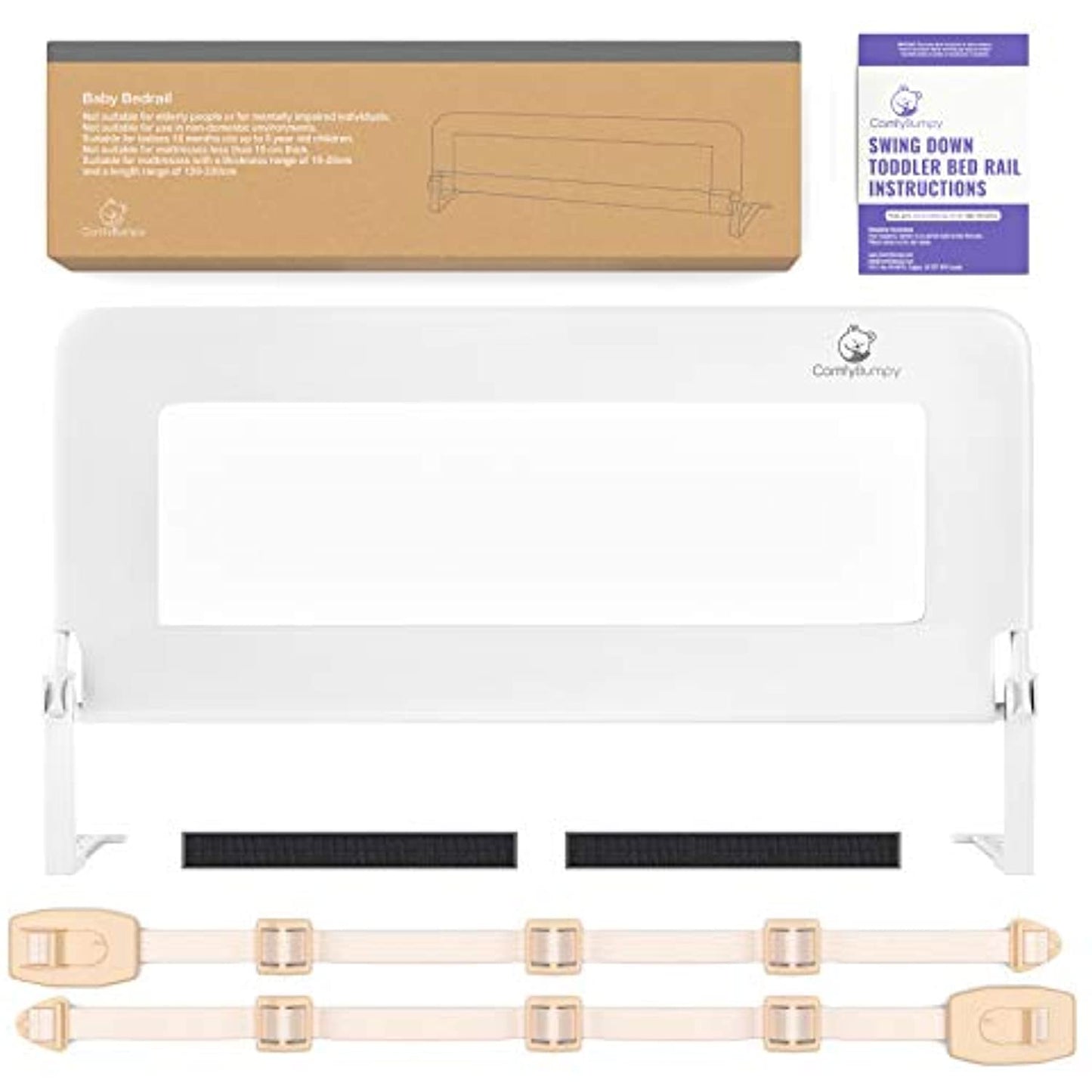 Toddler Bed Rail Guard for Kids Twin, by ComfyBumpy (White) - OPEN BOX