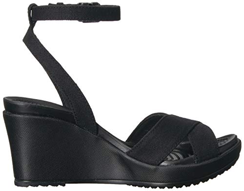 Crocs Women's Leigh II Cross-Strap Ankle Wedge Sandal, Black/Black, 7 M US