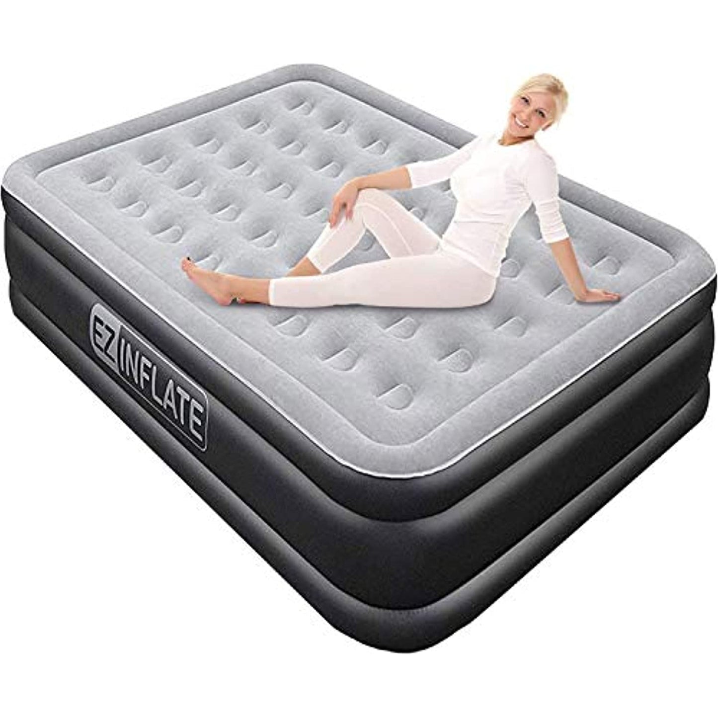 EZ INFLATE Double High Queen Air Mattress with Built in Pump, Cptcy: 2 people