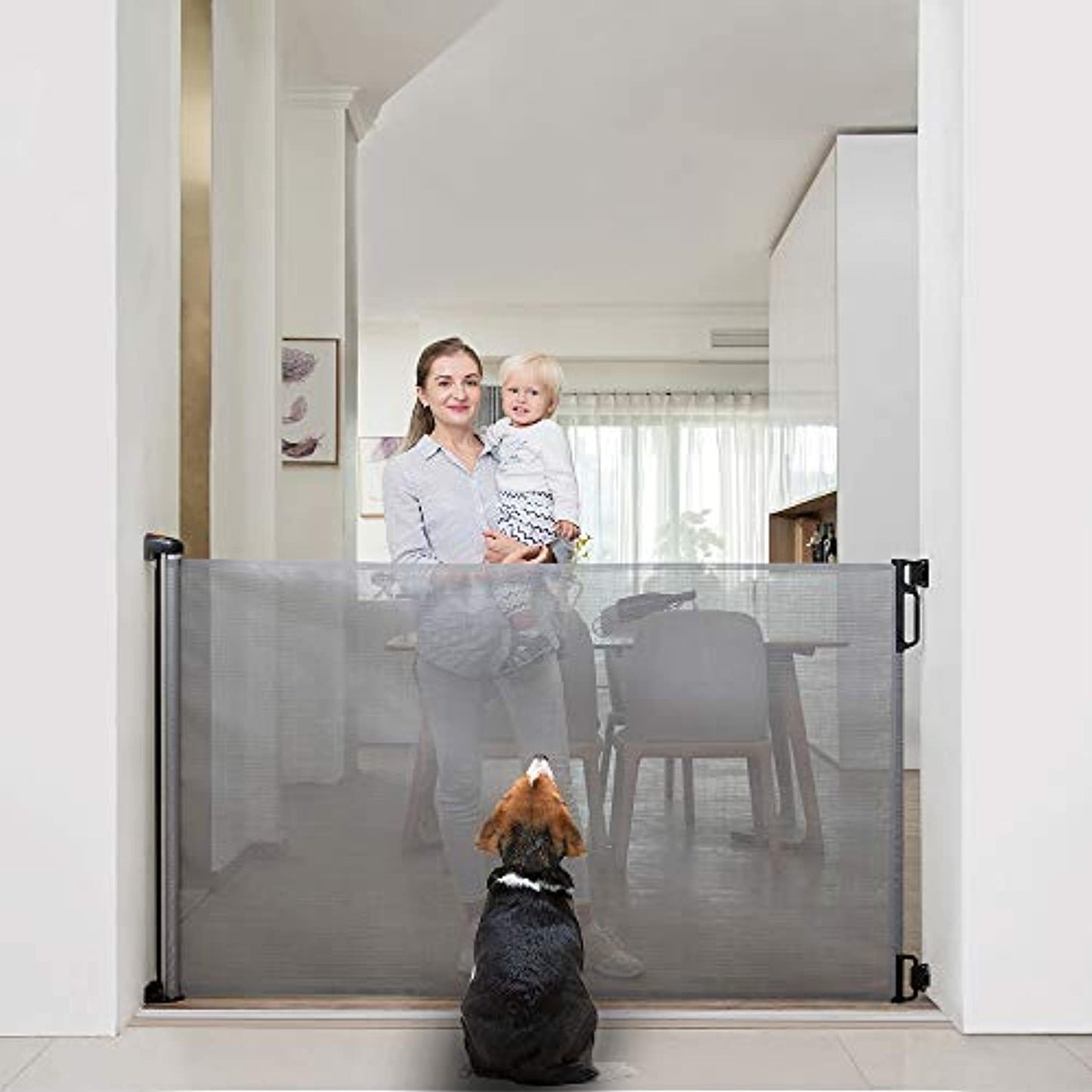 EasyBaby Extra Wide/ Tall Retractable Baby Gate Up to 71" Wide, 39.3" -Grey
