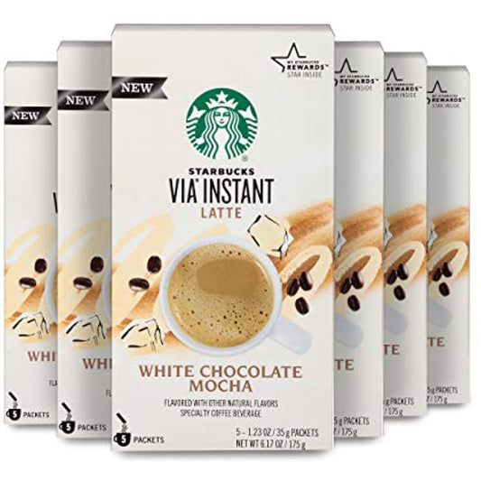 Starbucks Via White Chocolate Mocha Latte Flavor 6 Boxes 30 Packs Best By 1/21