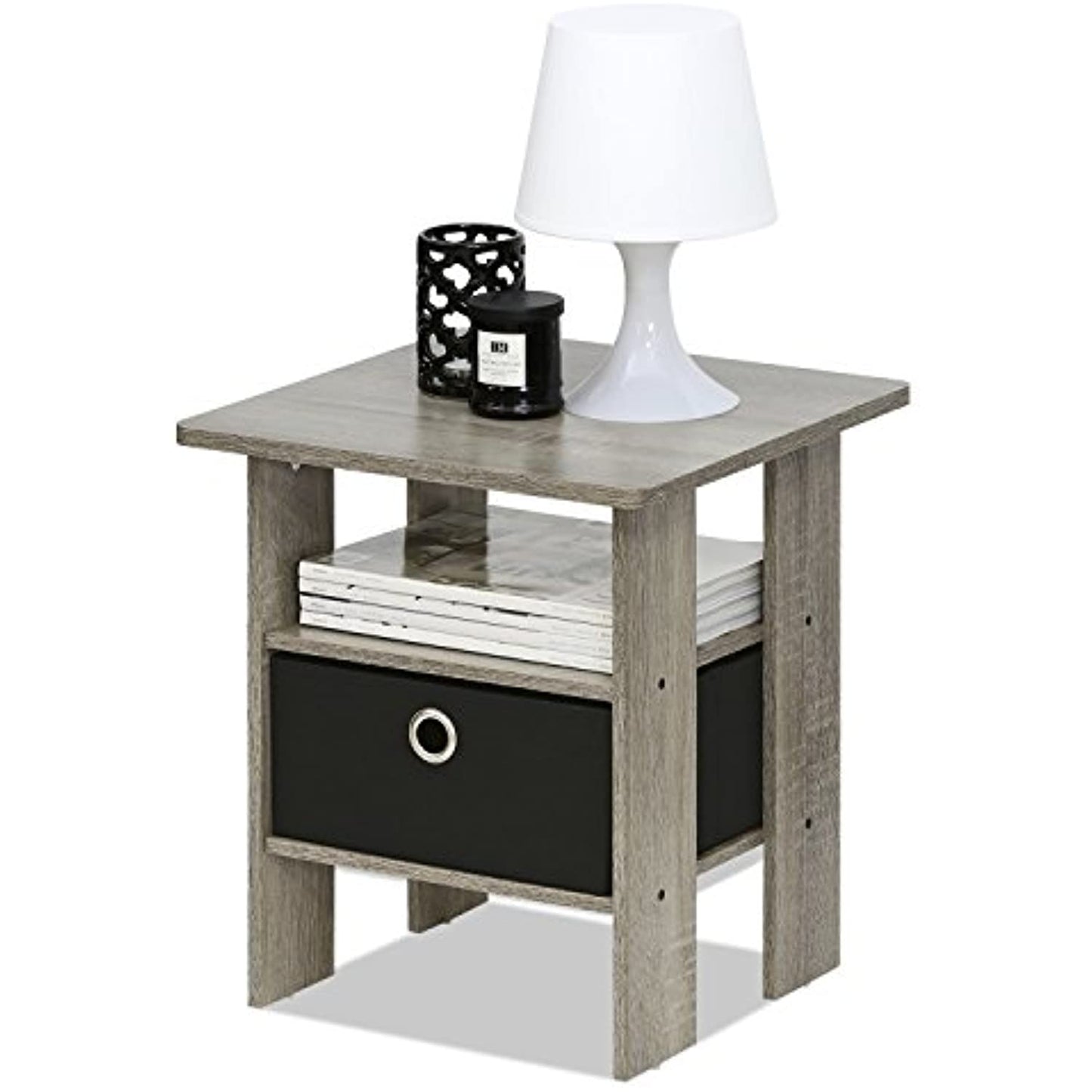Furinno 11157  End Table Nightstand with Bin Drawer, French Oak Grey- OPEN BOX