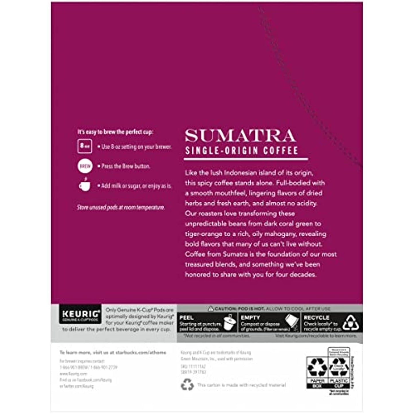 Starbucks Sumatra Dark Roast K-Cups Coffee Pods 192 Count READ DESCRIPTION