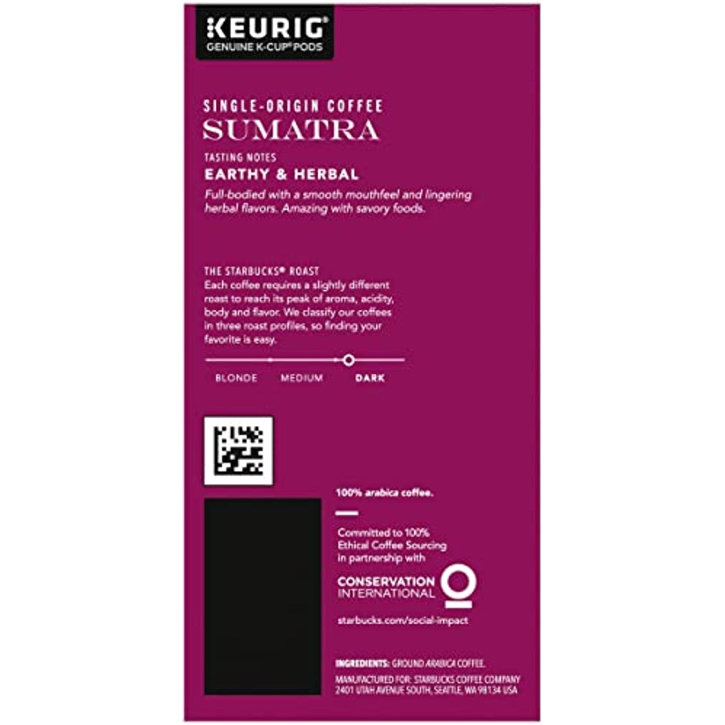 Starbucks Sumatra Dark Roast K-Cups Coffee Pods 192 Count READ DESCRIPTION