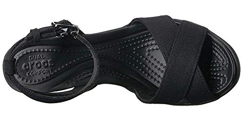 Crocs Women's Leigh II Cross-Strap Ankle Wedge Sandal, Black/Black, 7 M US