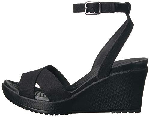 Crocs Women's Leigh II Cross-Strap Ankle Wedge Sandal, Black/Black, 7 M US