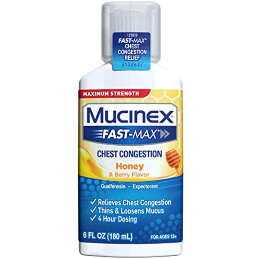 Mucinex Fast-Max Maximum Strength Chest Congestion, Symptom Relief, Honey-Berry, 6 Fl Oz