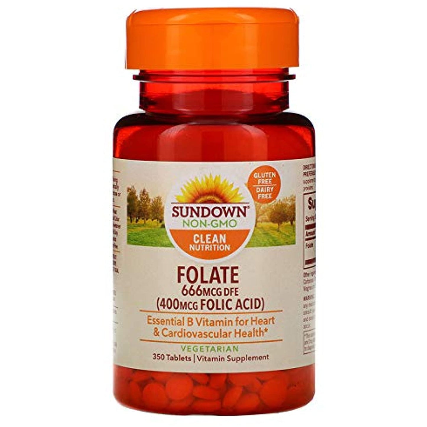 Sundown Naturals Folic Acid 400 mcg Tablets - 350 ct, Pack of 4 EXP 11/2022