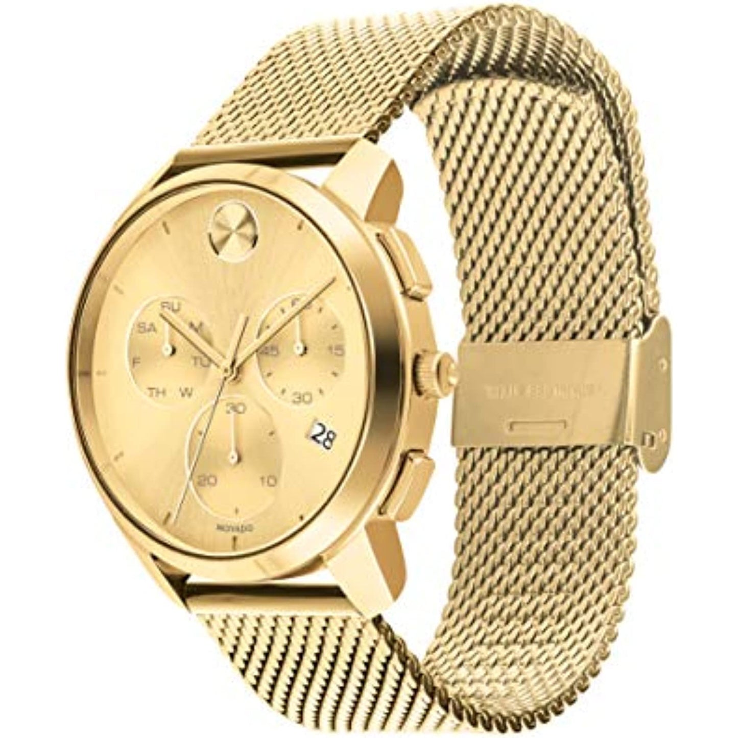 Movado Bold Chronograph Gold Tone Mesh Stainless Steel Mens Watch 3600634 NO BOX