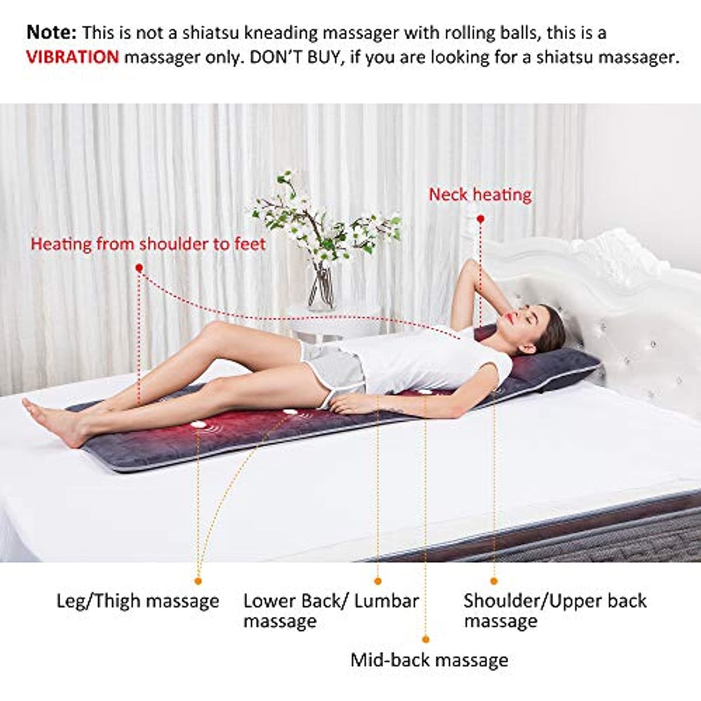 SNAILAX Memory Foam Massage Mat with 6 Therapy Heating,10 Vibration Motors *USED