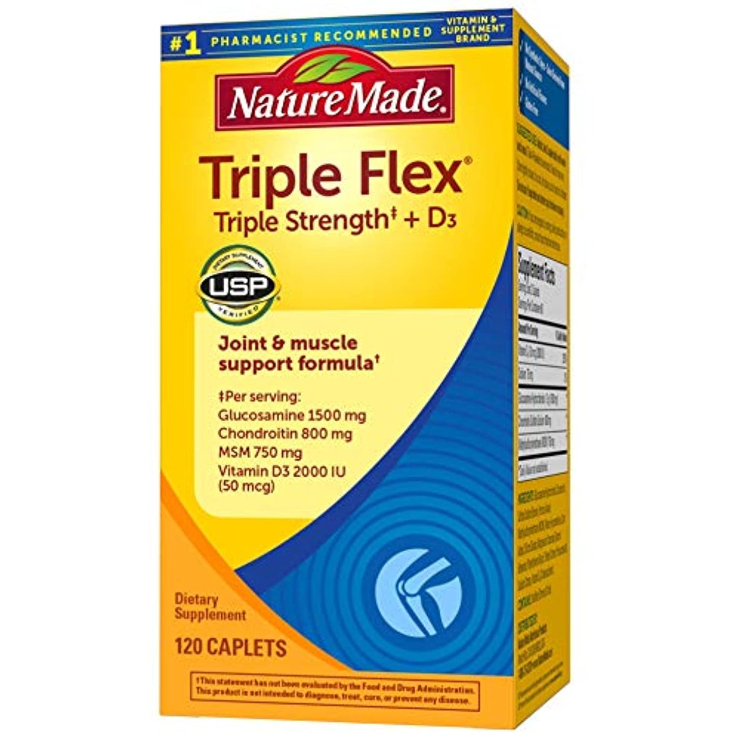 Nature Made TripleFlex Triple Strength Caplets with Vitamin D3, 120 Count for