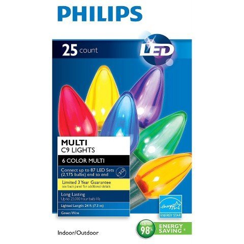 Philips 25 Count C9 Indoor/Outdoor LED Christmas String Lights, A6 - 6 Colors