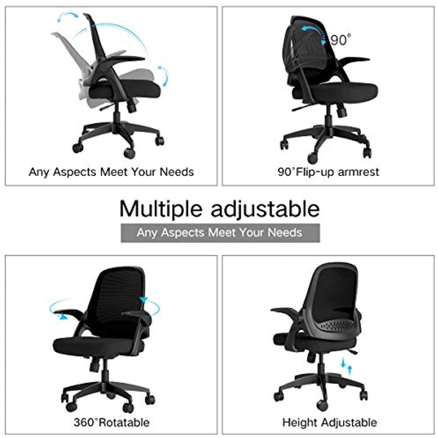 Hbada Office Desk Chair Swivel with Flip-up Arms/ Adjustable Height -white- NEW