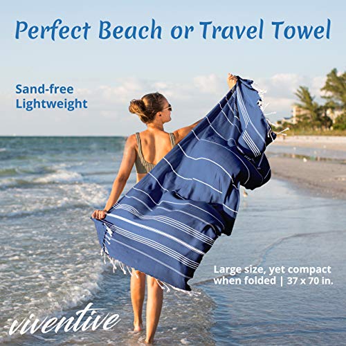 Viventive Turkish Peshtemal Towel (37x70)For Yoga, Beach. Color: Navy Blue