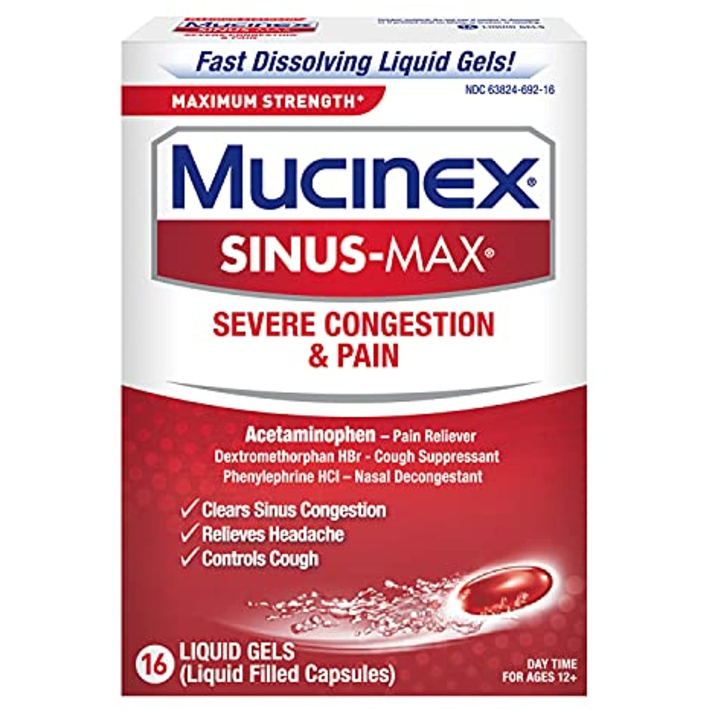 Mucinex Sinus-Max Severe Congestion and Pain Liquid Gels - 16 ct