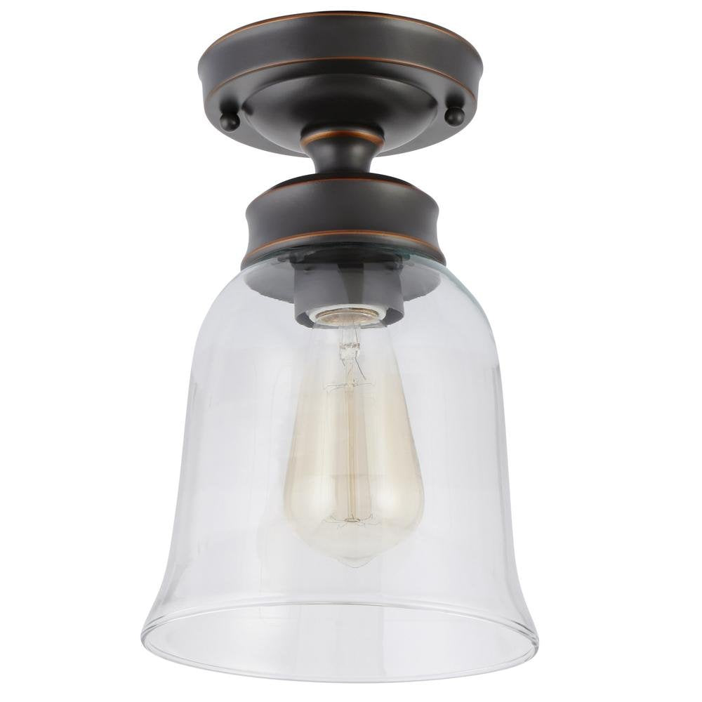 Hampton Bay 1000 052 875 Semi Flush Mount-Light Fixture with an Oil-Rubbed Bronze Finish & A Clear Glass Shade