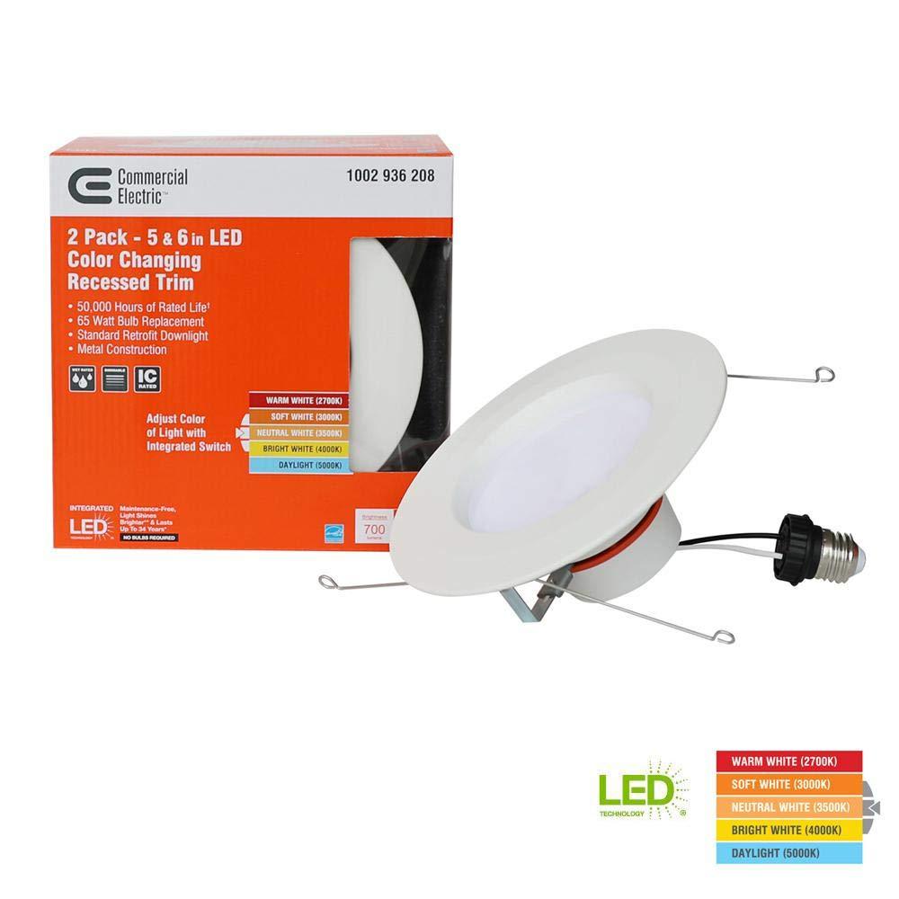 Commercial Electric 6" Matte White Integrated LED Recessed Trim 5-Ways (2-Pack)