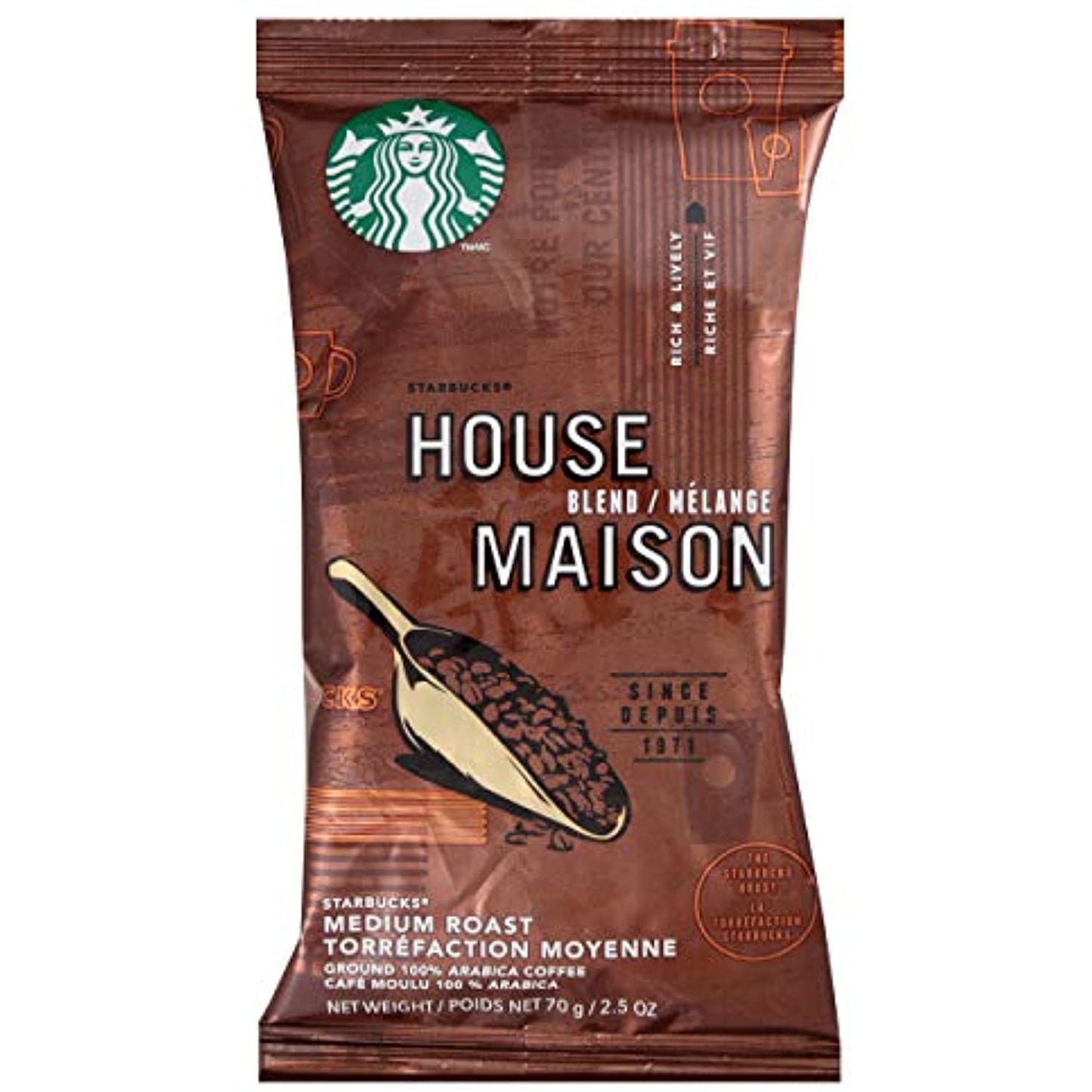 PACK OF 72 Starbucks House Blend 2.5 oz. (180 total oz.) Best Before July 2020