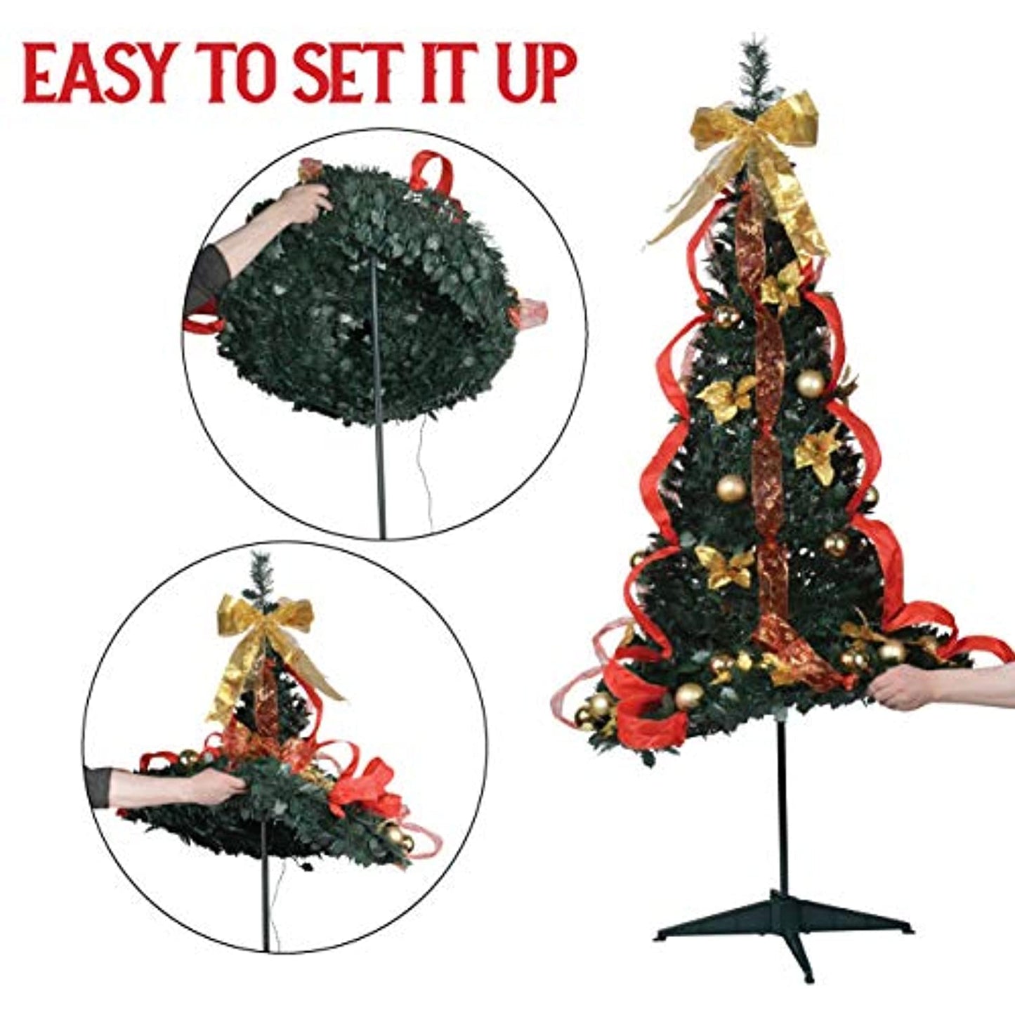 Christmas Tree Pre-lit 6 Ft  Pop Up with Holiday Decorations/ Stand (PREOWNED)