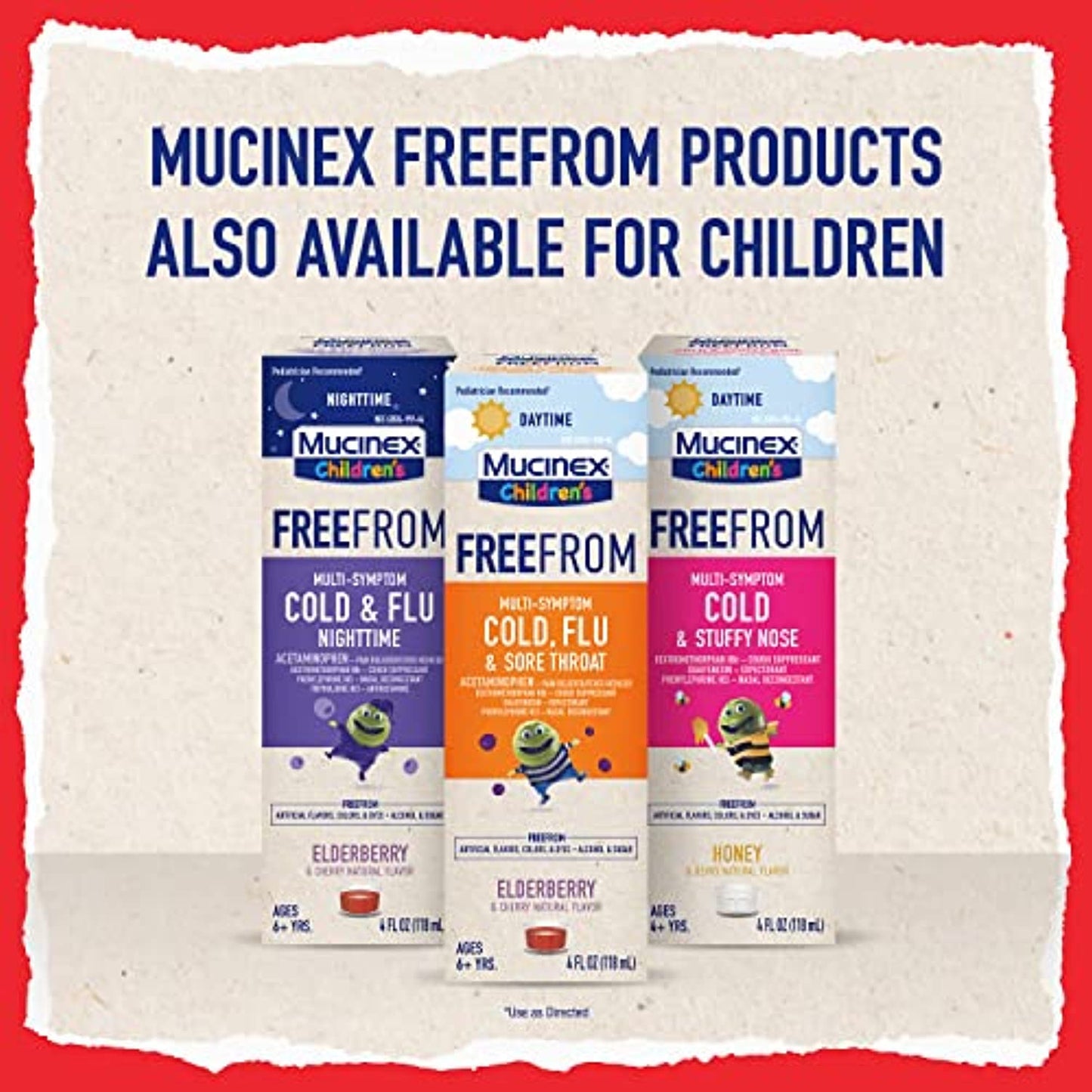 Mucinex FreeFrom Cold, Flu & Congestion, Cherry, 6 Fl Oz EXP 6/22