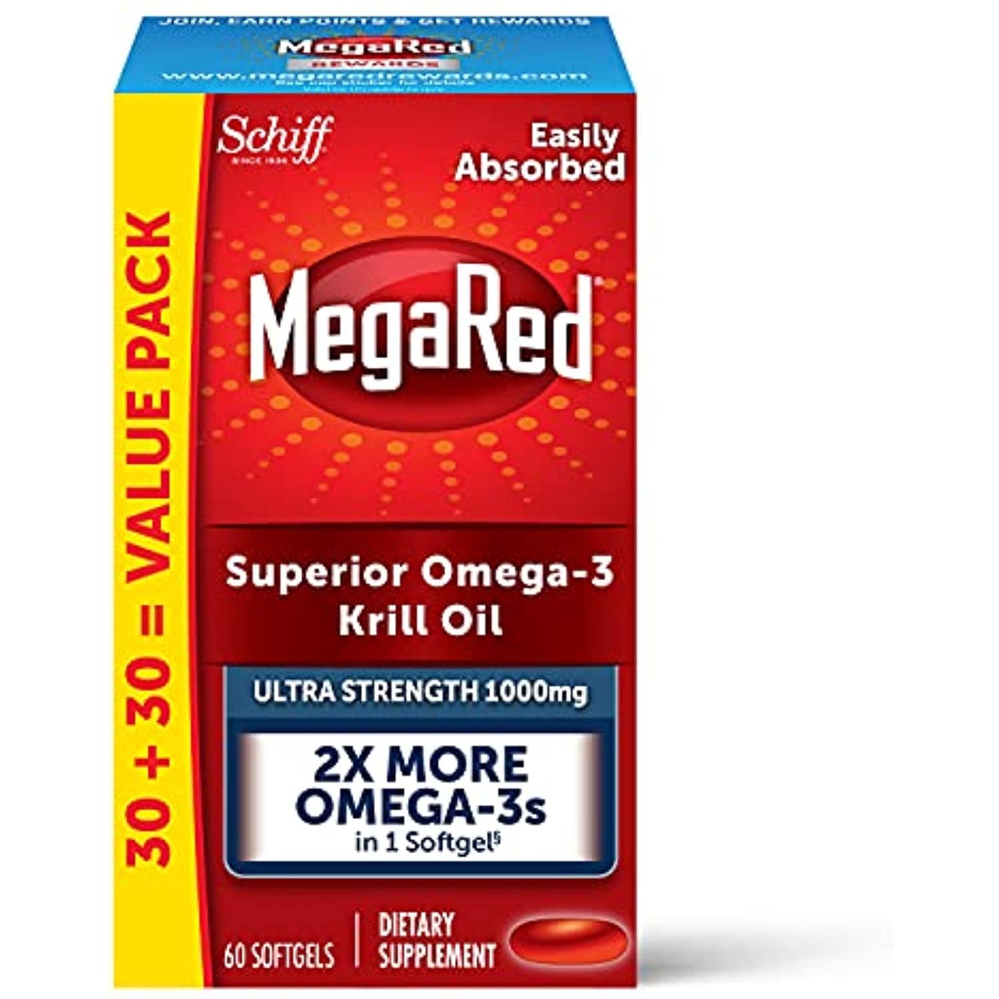 MegaRed Omega-3 Krill Oil Ultra Strength, 1000 mg, 60 CT EXP 10/22 No Box