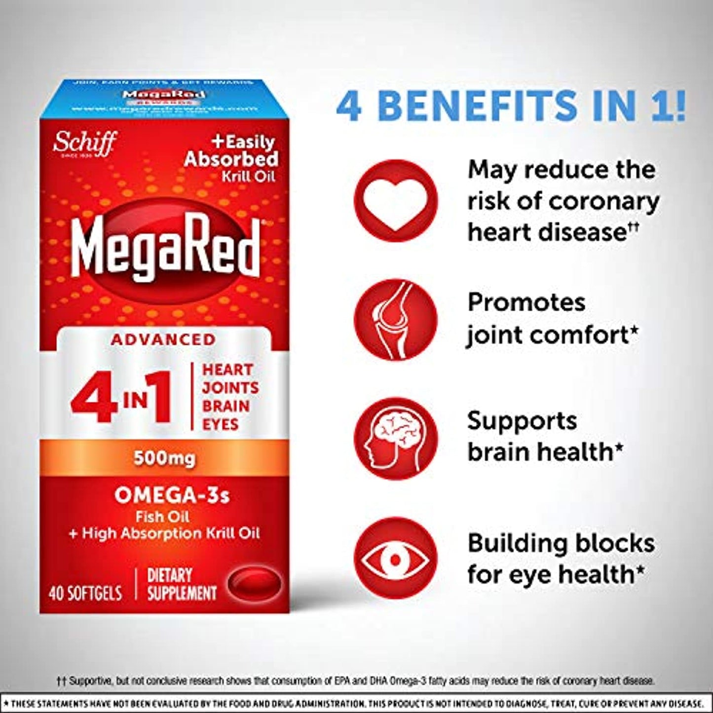 Megared Advanced 4in1 Softgels - Omega-3 Fish Oil + High Absorption Krill Oil Supplement 500mg (80 Count In A Bottle), Concentrated Omega-3 Fish & Krill Oil Supplement