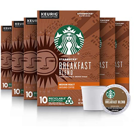 Starbucks Medium Roast K-Cup Coffee Pods  Breakfast Blend for Keurig Brewers  6 boxes (60 pods total)