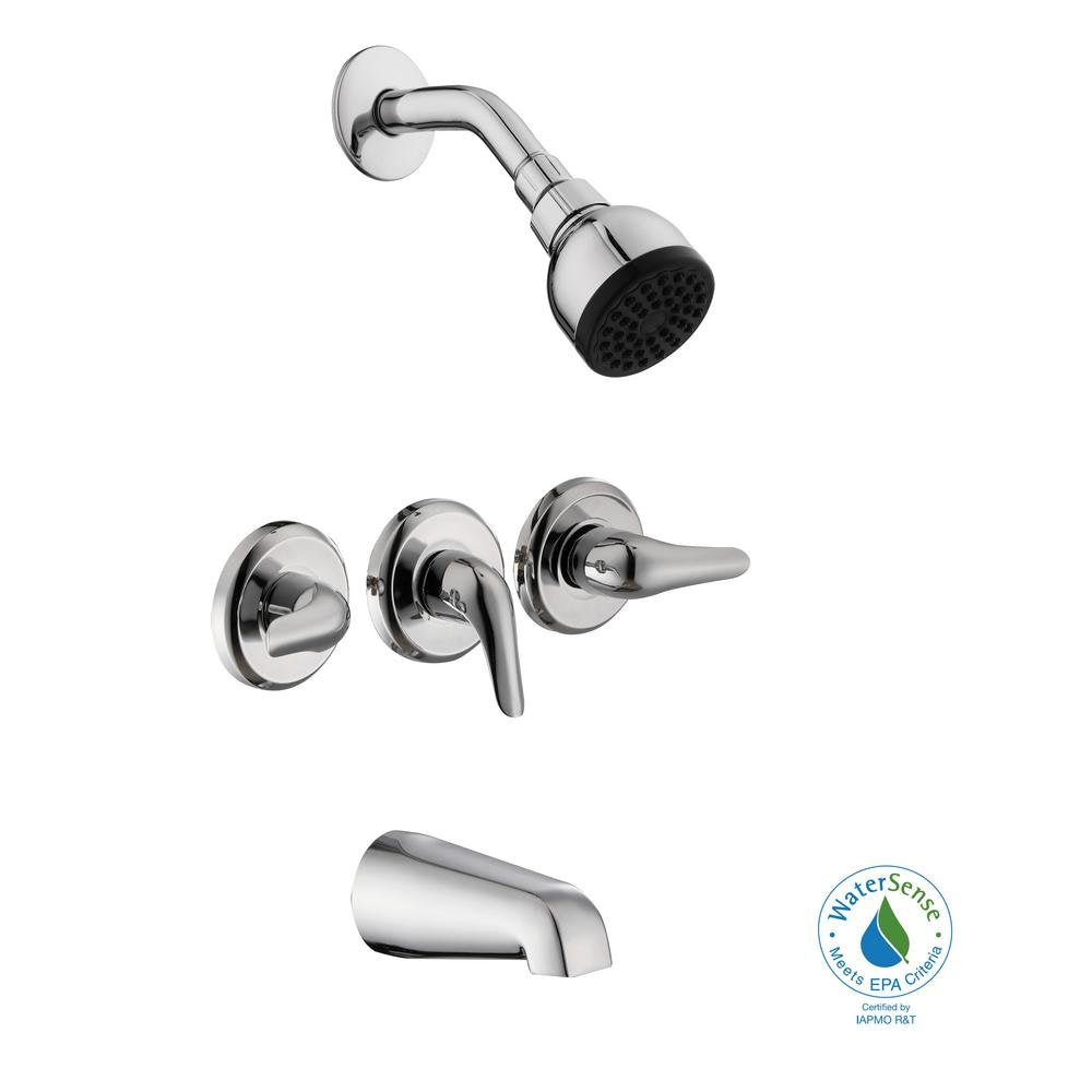 Glacier Bay Aragon 3-Handle 1-Spray Tub and Shower Faucet Chrome Valve Included